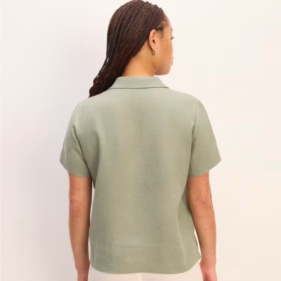 Everlane Notch Linen Green Sage Collared Button Front shirt size small - Picture 3 of 7
